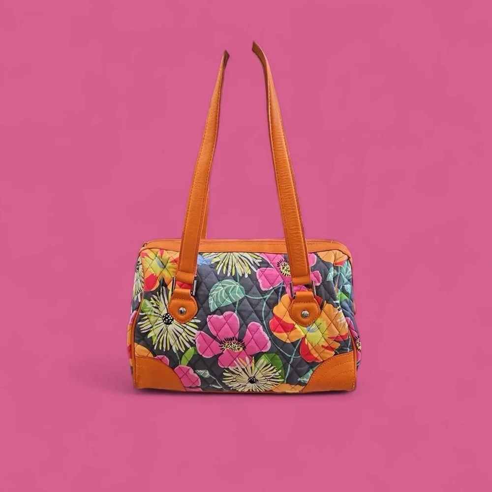 Vera Bradley satchel Caroline Jazzy‎ Blooms w orange leather details and accents
